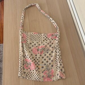 Free People Gauze Muslin Reusable Tote Crossbody Bag Print Pink Black Floral